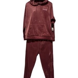 Bebe Maroon Velour Hoodie and Joggers Set
